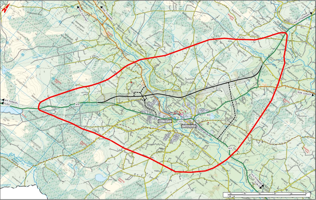 Map showing the bypass running SW to NE
and another road heading south from it..