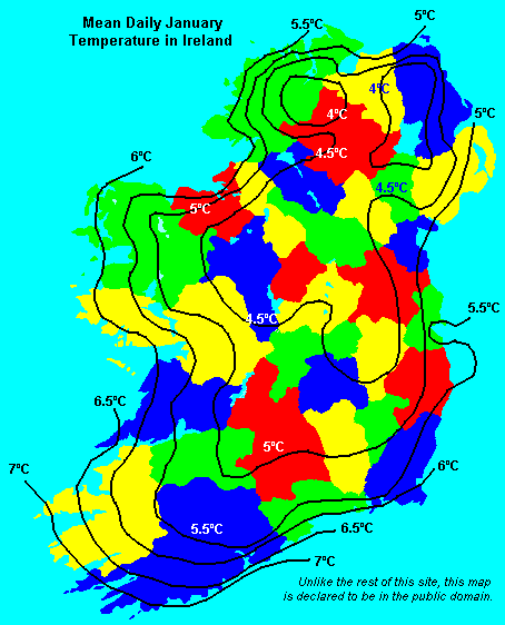 January Temperatures in Ireland: Map [17kB]